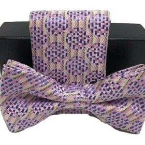 Barcelona Men's Bow Tie Hanky Set Pink Blue Yellow Silver Microfiber Pretied